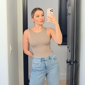 204 ‘Kim’ Women's Mocha Tan Sleeveless Basic Bodysuit